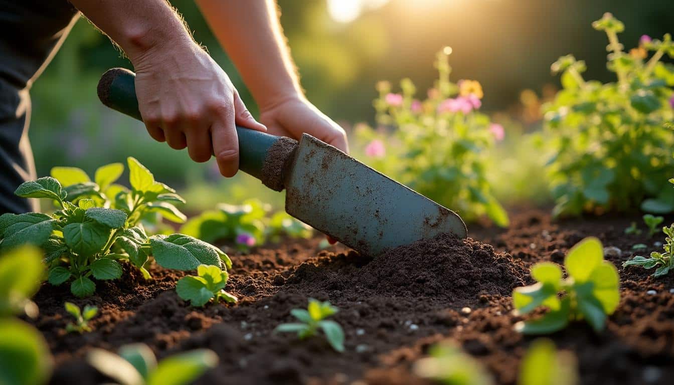 Guide d'entretien du jardin avec une binette au printemps