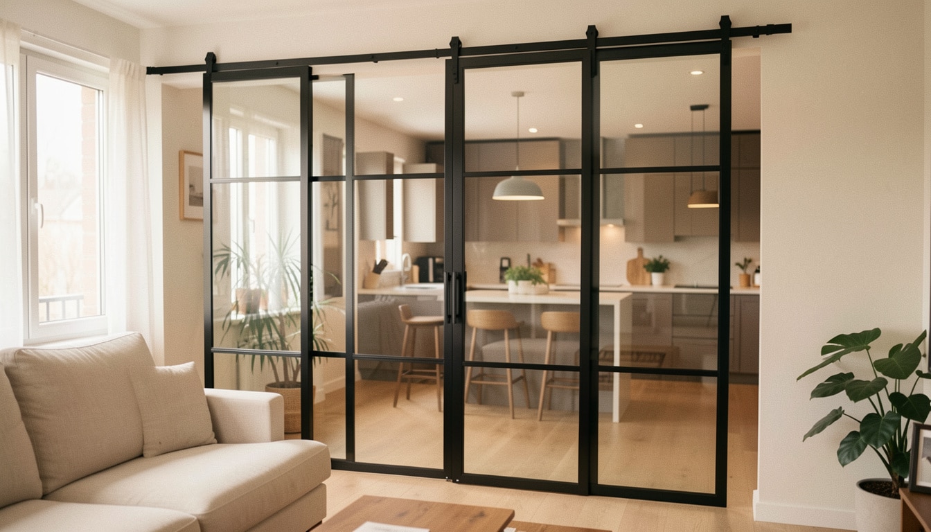 Cloison verrière avec porte coulissante intérieure